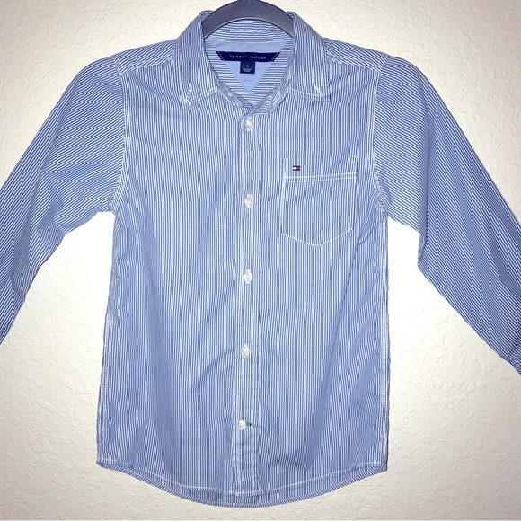 Kids Tommy Hilfiger Button -Up Pinstripe Shirt (Size 7) - Picture 3 of 5